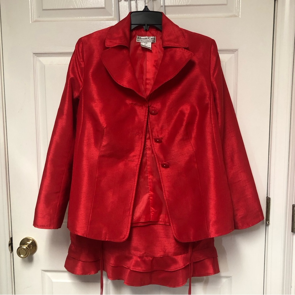 Allyson Cara Red Two-Piece Satin Suit